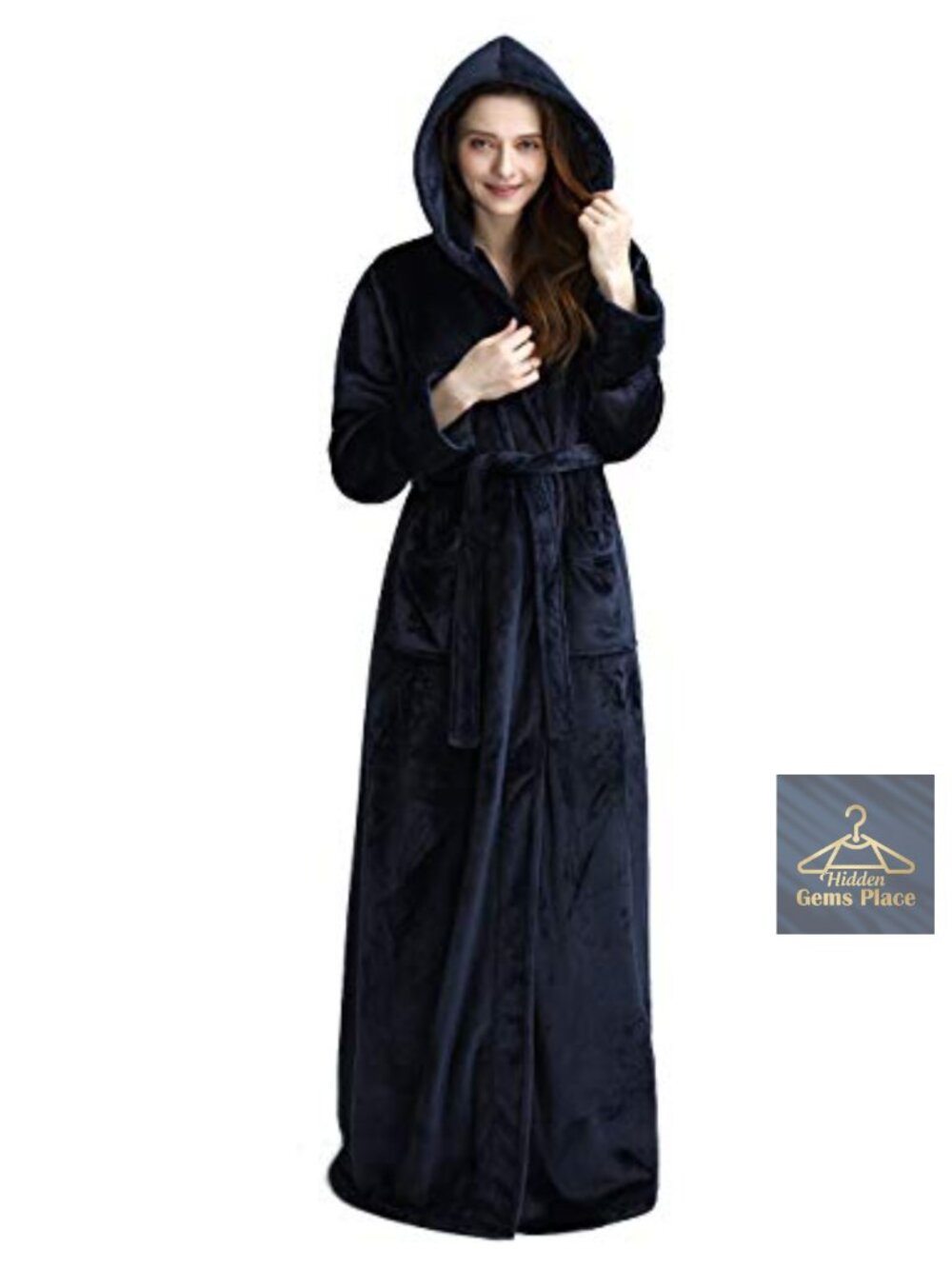 Womens Long Hooded Fleece Bathrobe Full Length Plush Robe Winter Sleepwear